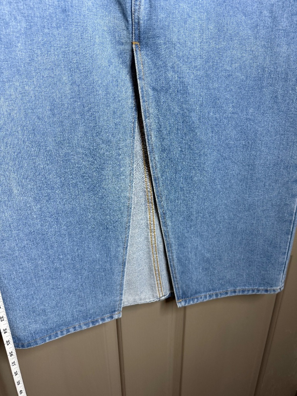 Forever 21 Plus Denim Maxi Skirt Size 0X Front Slit Medium Wash
